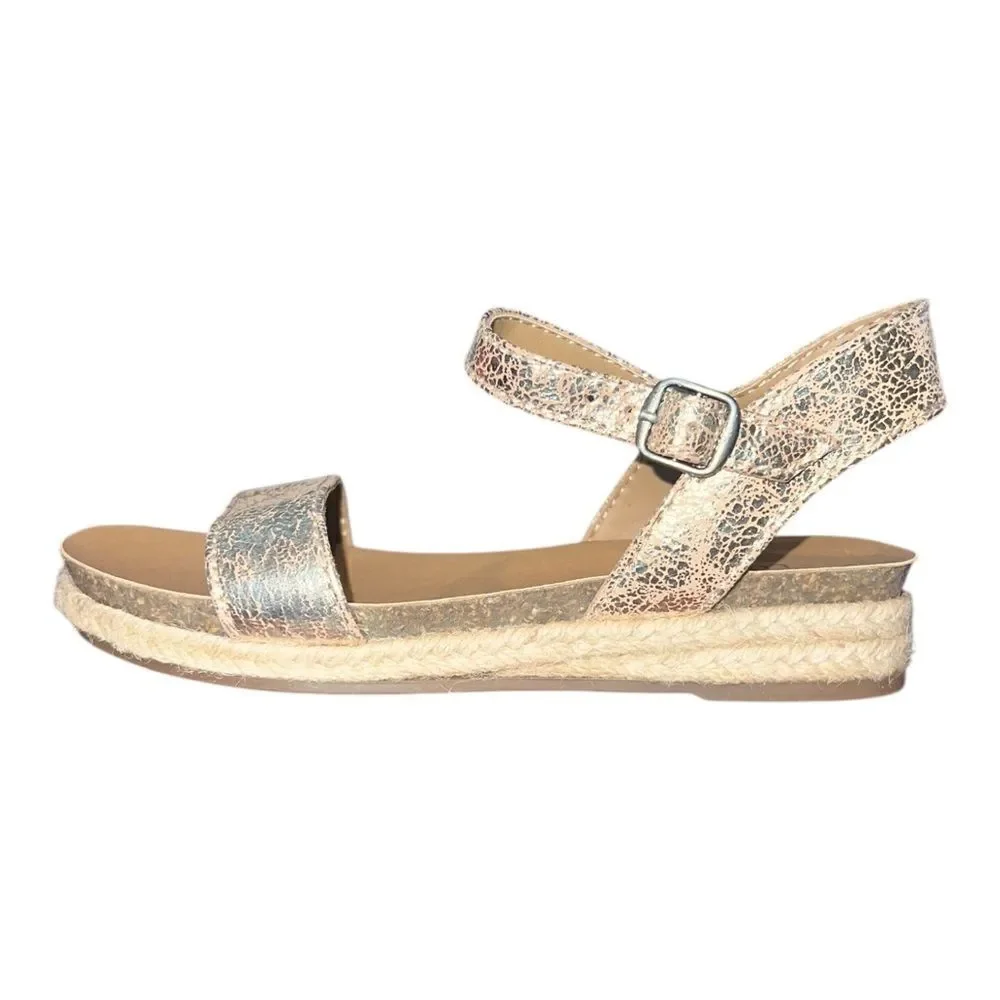 Lucky Brand Girls Gaelia Espadrille Sandals Metallic Gold Leather 13M New